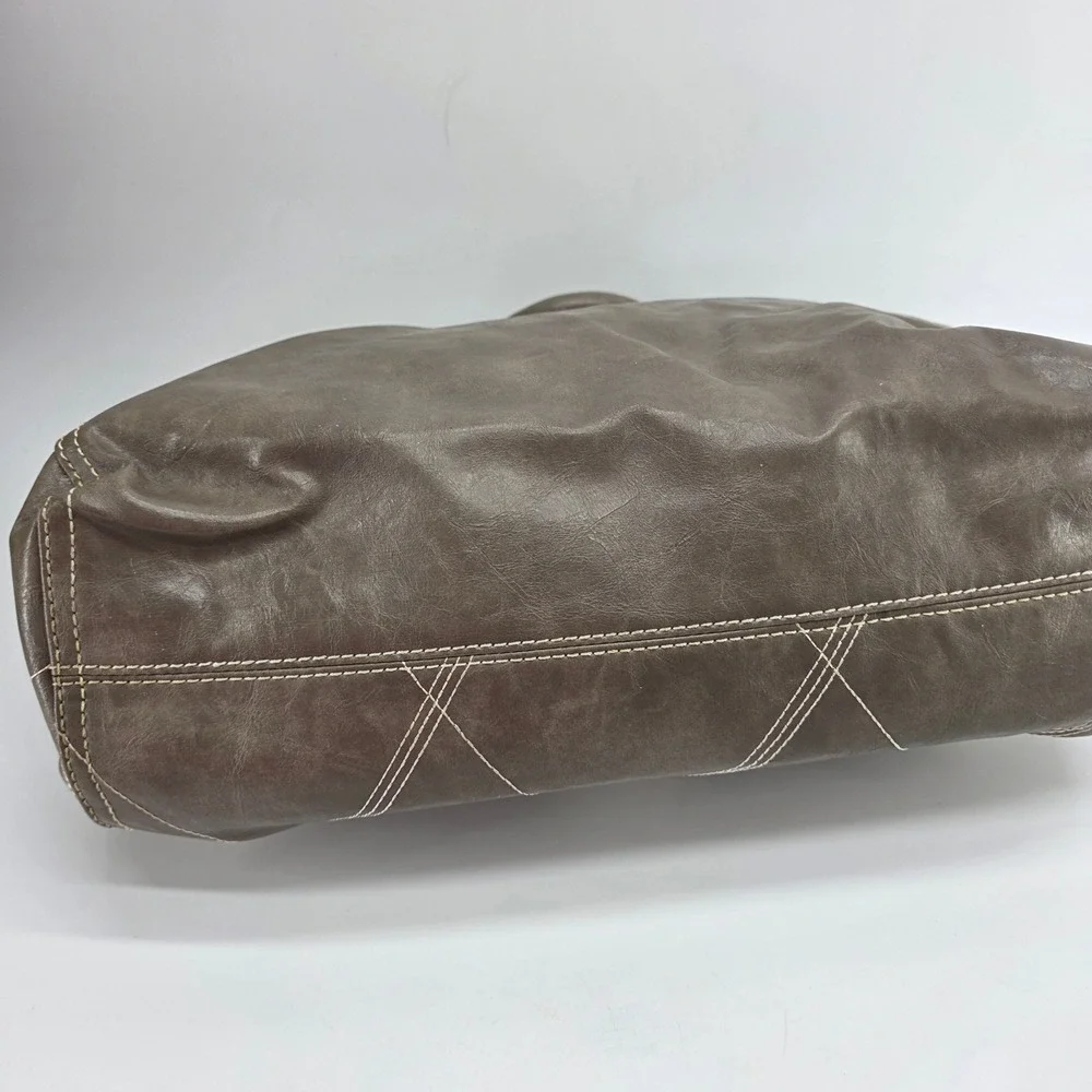 Anne Klein 2 Satchel Handbag Taupe Brown Quilted Studded Vegan Leather Bag Y2K